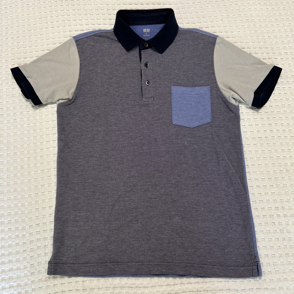 Uniqlo Men's Polo Size Small, Knit Woven Blue Colorblock